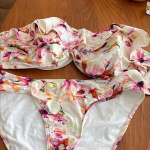 Freya Ruffles Orchid Print Bikini Swim suit - US 30G Top/Small Bottom
